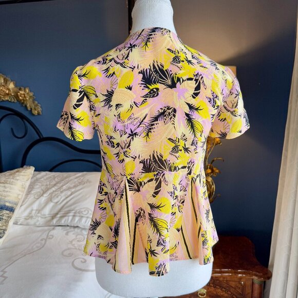 Suno Pink and Yellow Peplum Tropical Tshirt Blouse - Picture 4 of 5